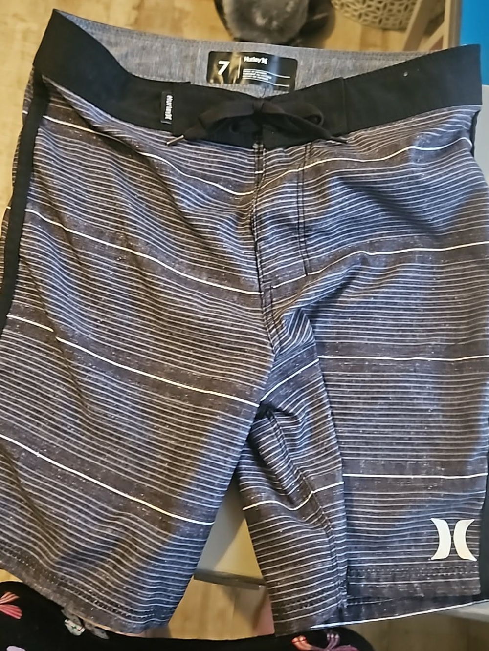 Hurley Striped - Black & Gray- Swim Trunks- Boys 7